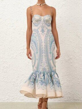 chinese dress ladies Everley Plunge Midi Dress Green Watercolour Floral – blueandcream main image 1
